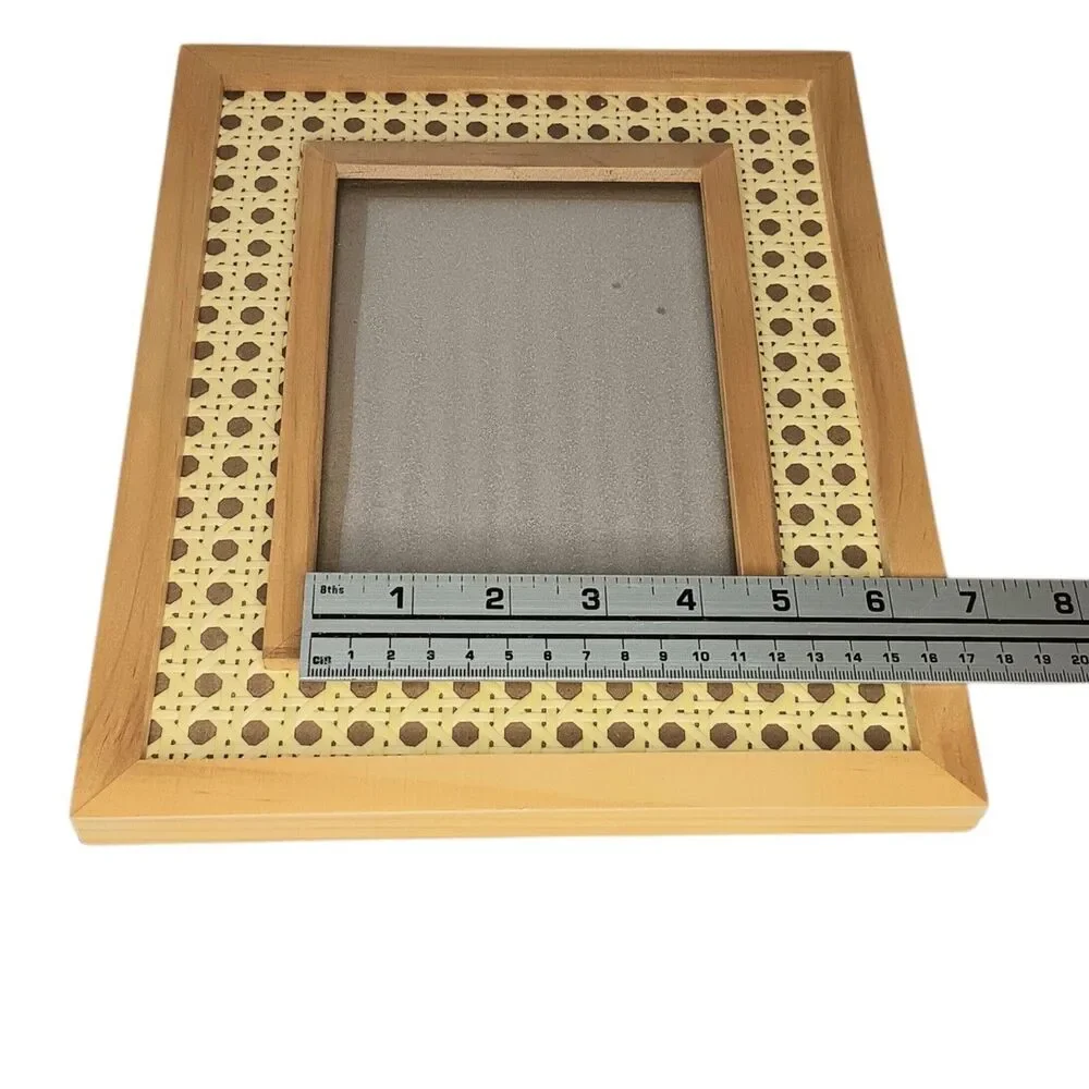 2 Boho Rattan Wicker & Wood Photo Frames Tabletop Or Wall 8.75x10.75 Photo 5x7